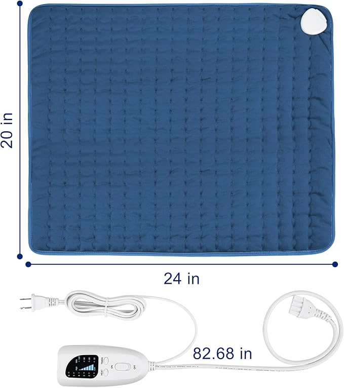 24"X20" Electric Heating pad with 6 Heat Settings, Auto Shut Off, Dark Blue Dry Electric Heating for Back Neck Knee Arms Legs Shoulder Heat Pads for Christmas Birthday Father's Day Mother's Day
