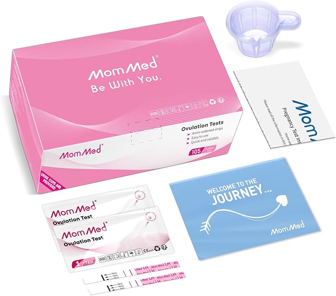 MomMed Ovulation Test Strips, 105 LH Ovulation Predictor Kit with 105 Collection Cups, Accurately Track Ovulation Test, High Sensitivity Result for Women Home Testing