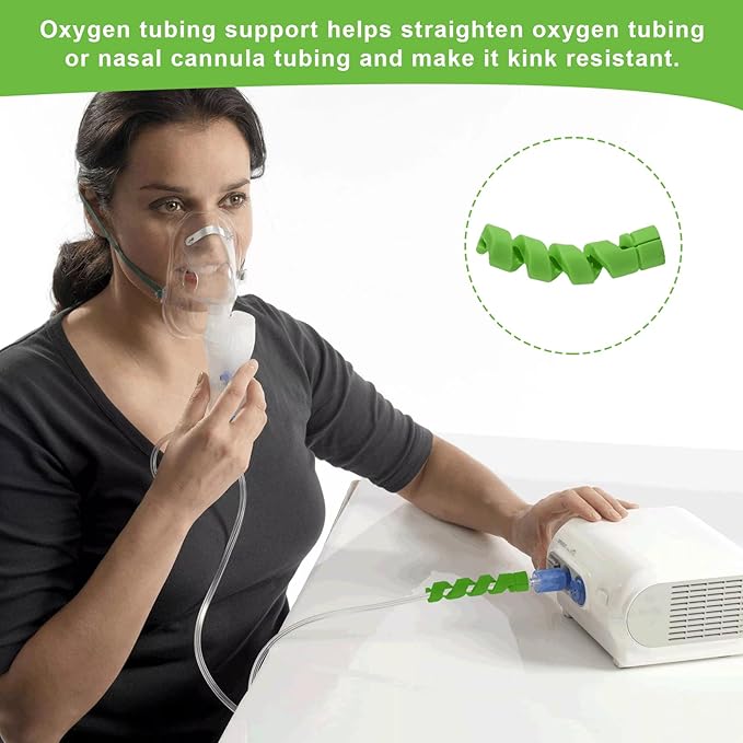 10 Pack Oxygen Tube Support Crimp Straightener for Portable Oxygen Concentrator, Oxygen Tubing Support for Oxygen Tank Oxygen Hose Nasal Cannula Oxygen Accessories (Green)
