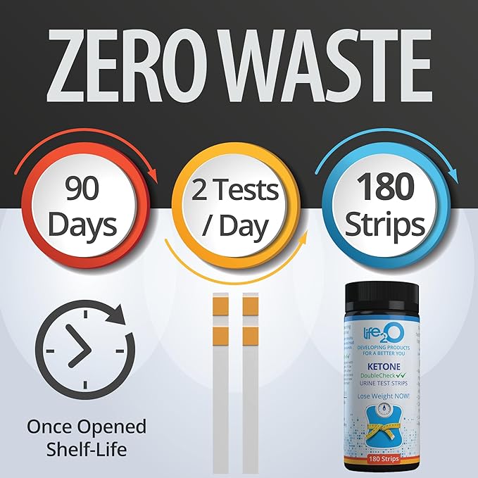 life2O DoubleCheck Ketone Test Strips 180ct, 50x More Dependable Keto Test, Ketosis Test Strips for Urine, Ketones Urinalysis Urine Test Strip for Ketogenic, Low-Carb, Paleo & Atkins Diets