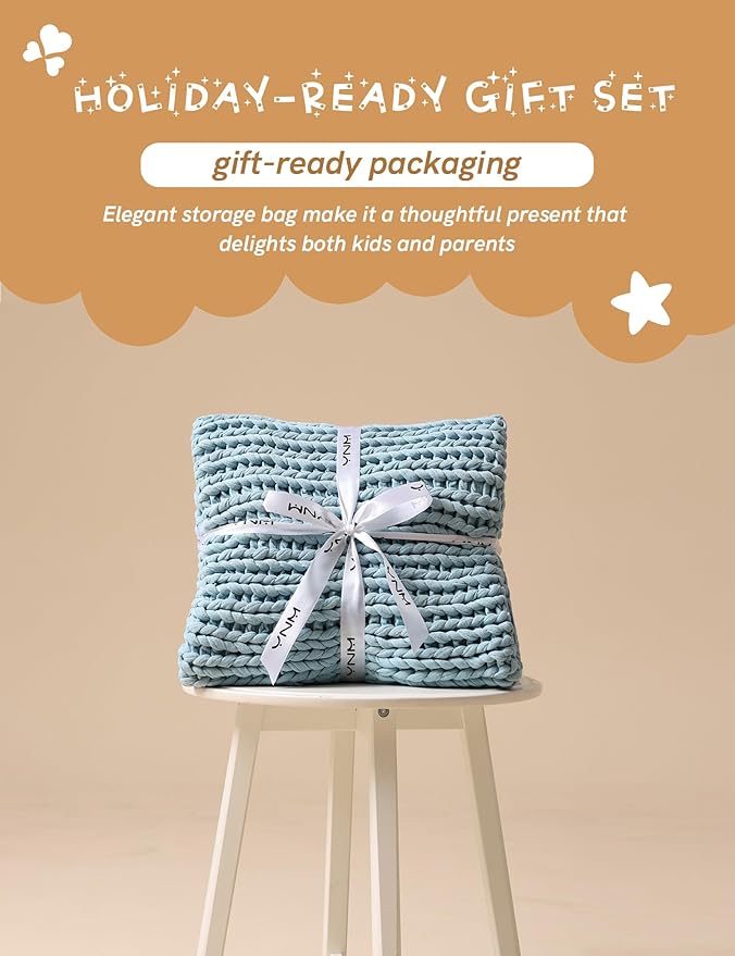 YnM Cooling Weighted Blanket, 100% Cotton Handmade Chunky Knitted Blanket, Weighted Lap, Breathable Heavy Blankets, Machine Washable Throw for Sleep or Home Decor (Sky Blue, 40x50 Inch, 7lbs)