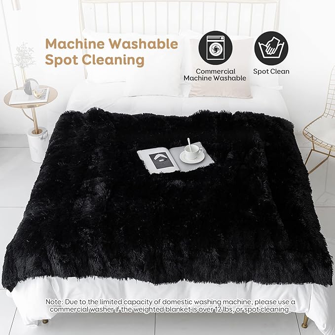 Cottonblue Faux Fur Weighted Throw Blanket 15lbs for Adults, Luxury Cozy Sherpa Plush Weighted Blankets 48x72 inches,Warm Elegant Microfiber Reversible Heavy Blanket for Couch Bed Chair, Black