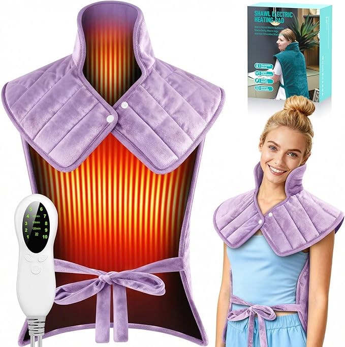 Heating Pad for Back, Neck & Shoulders, 2.7lb Weighted Graphene Electric Heating Pad for Pain Relief, Wearable Full Body Large 24"x35", Fast Heating, ETL Certified, Purple