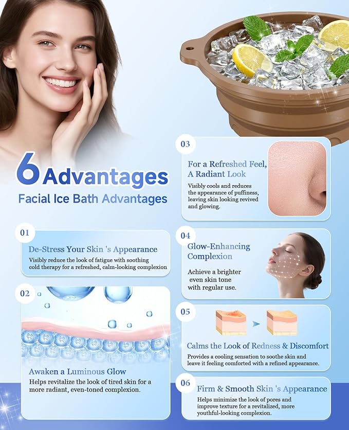 Ice Face Bowl with Built-in Ice Tray, Collapsible Silicone Facial Ice Bath Bowl for Cold Plunge Therapy, Skin Tightening & Acne Relief, Portable Spa Tool for Home & Travel Versatile Use