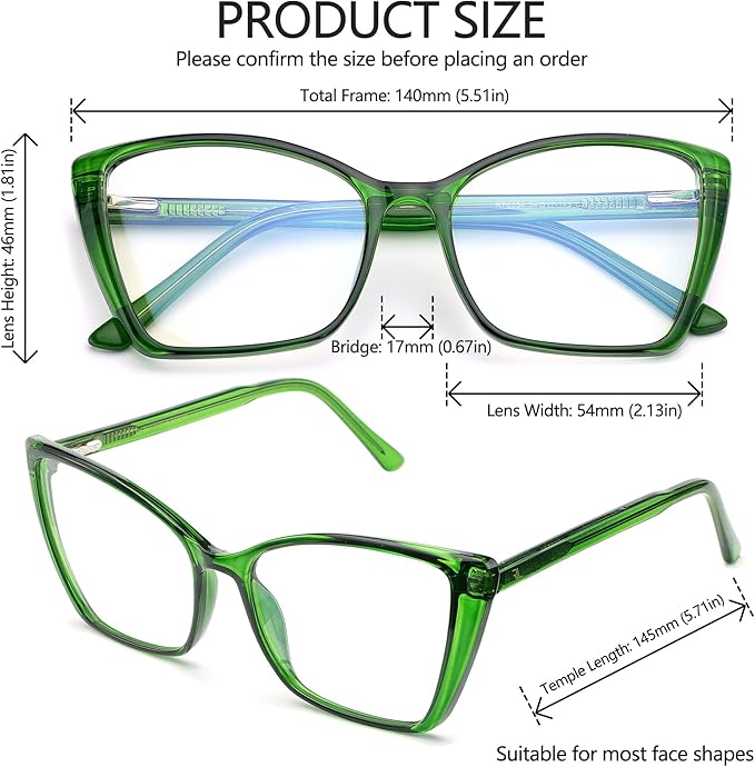 Blue Light Blocking Glasses for Women, Oversized Trendy Cat Eye Computer Gaming Glasses Anti Glare & UV Glare RF6204 (Basil Green Cateye Frame)
