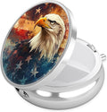 American Flag Eagle Pill Case, Pill Box 3 Compartments Metal Small Pill Holder with Mirror Mini Travel Pill Container for Purse Pocket Women Men