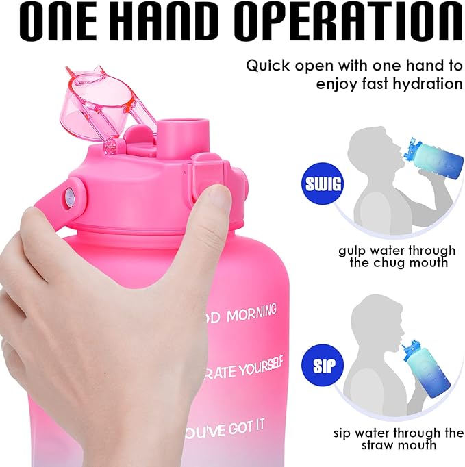 HydroPal 1 Gallon Water Bottles with Straw, 128 oz Water Bottle BPA Free Innovative 2-IN-1 Lid Gym Bottle with Times to Drink Motivational, Large for Sports Fitness Camping Water Jug （13.8X5.5 inch）