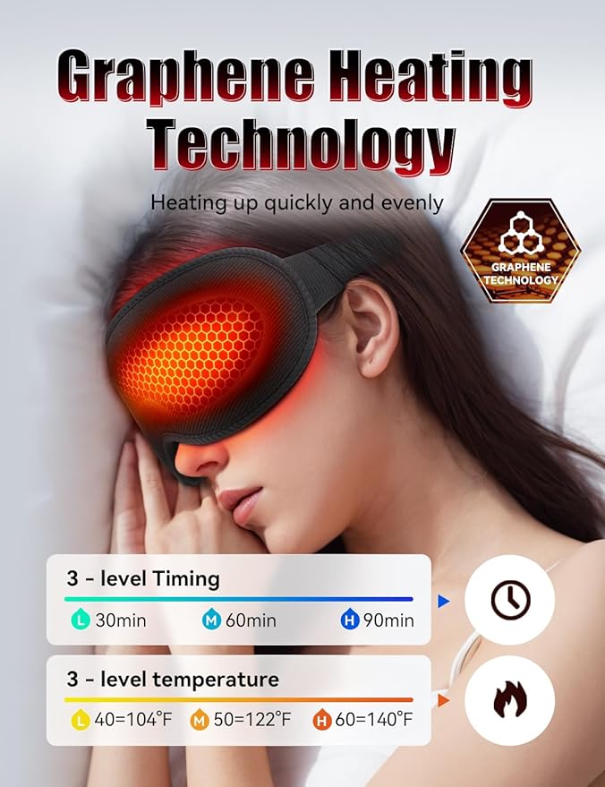 Sleep Mask, EVA BELLE Heated Eye Mask, Electric Sleeping Eye Mask, Warm Eye Compress Mask for Stye Relief, Adjustable Temperature & Timer, Electric Eye Heating Pad for Men Women-Graphene Heating