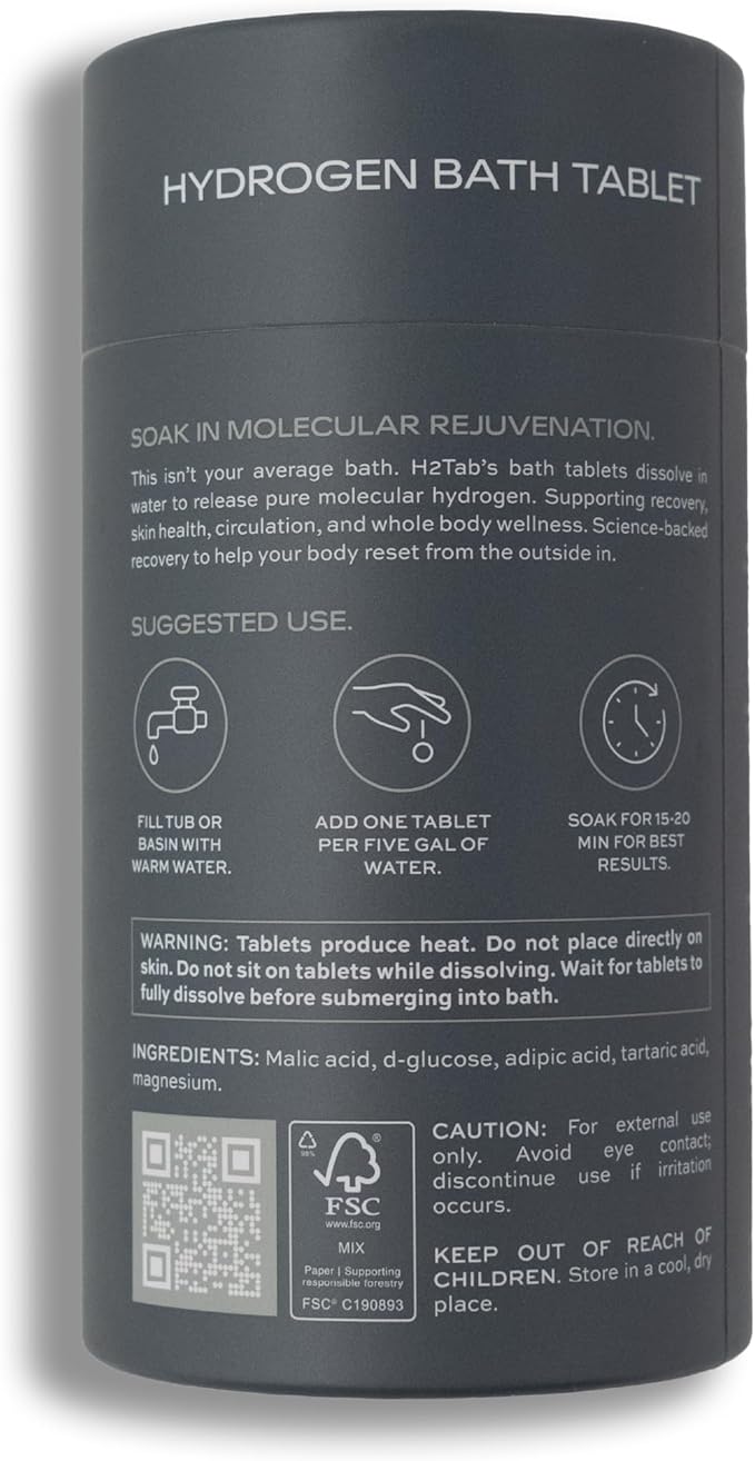 Molecular H2TAB Hydrogen Bath Tablets – 60 Count – Fragrance-Free Bath Bombs for Muscle Relief, Skin Hydration & Oxidative Stress Support – Magnesium-Based Antioxidant Detox Bath