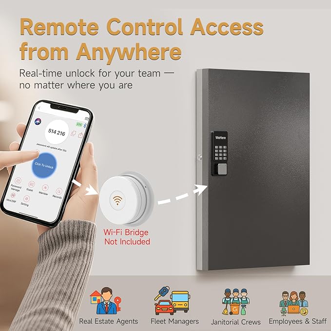 96-Key Smart Key Lock Box Wall Mount – Commercial Key Cabinet with App, Keypad, Bluetooth & WiFi Unlock (Sold Separately), Access Log Tracking, Key Management System for School, Office