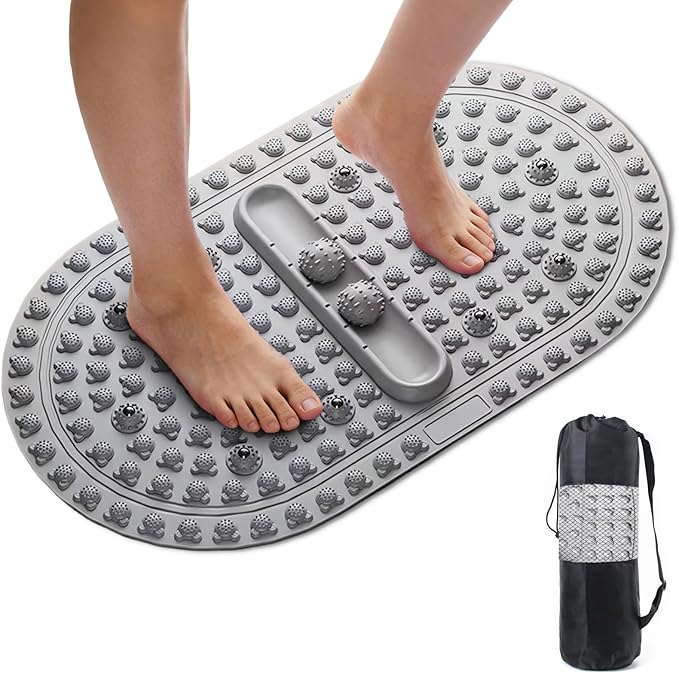 Extra-Large Acupressure Foot Massage Mat 27 Inches, Silicone Foot Pressure Point Pad with 2 Massage Balls, Foot Reflexology Mat for Stress Relief, Home & Gym Use (Gray)