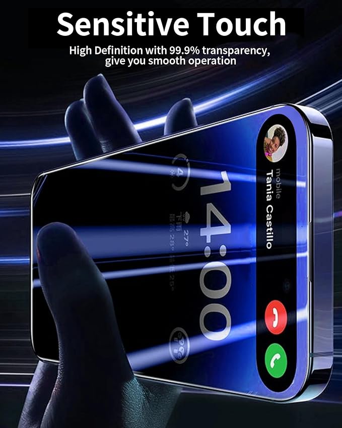 2 Pack Privacy Screen Protector for iPhone 15 Pro Max Tempered Glass Anti-Spy 15ProMax Gradient Colorful Anti Bluelight Easy Installation Frame Full Coverage Anti-Scratch (6.7 inch Blue)