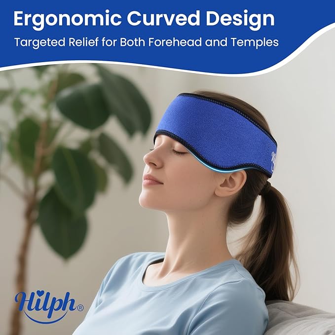 Hilph Headache Ice Pack Migraine Ice Head Wrap, Reusable Head Cold Pack Forehead Ice Pack for Migraine Relief, Headache Tension, Sinus Pain, Chemo, Stress Relief (Blue)