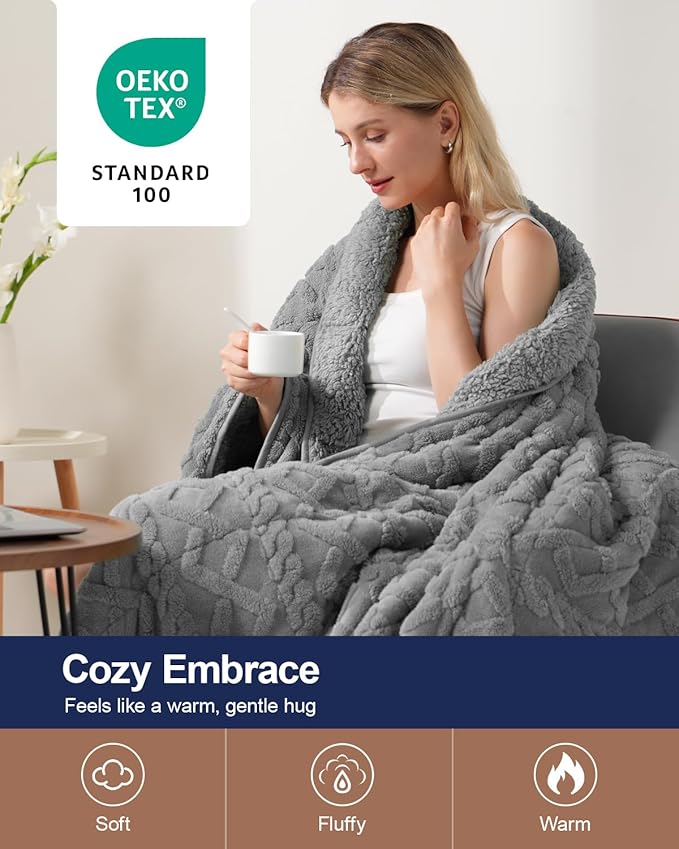 Super Fuzzy Soft Sherpa Fleece Weighted Blanket, 15 lbs Dual Sided Fluffy Heavy Weighted Blankets for Adults - No Bunching with Double Layers of Soft Inner Lining (60"x 80", 15 Pounds)