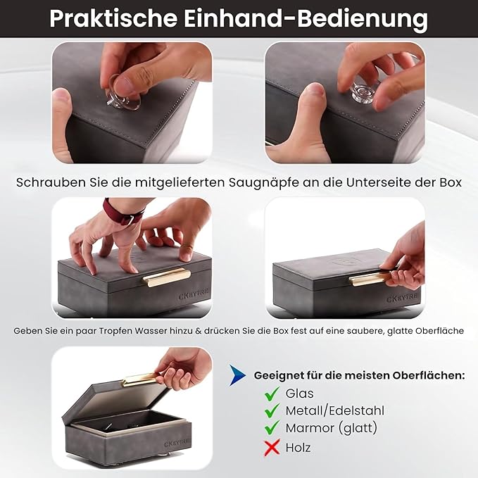 CKEYURE Key Box | Faraday Box for Car Keys | Car Key Signal Blocker Box | RFID Key Box | Key Holder | Key Safe | Signal blocking key box for car security | One Hand Operation (Dark Grey)