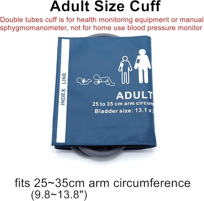 Universal NIBP Cuff for Adult, 25-35 cm Double Tube Reusable PU Replacement Blood Pressure Cuff, No Connector