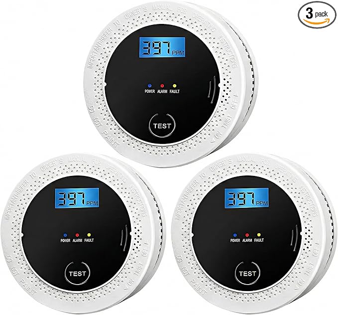 3-Pack Smoke & Carbon Monoxide Detector with LCD Display, 85dB Alert, 2-in-1 Battery-Powered Alarm for Home, RV, Apartment Safety