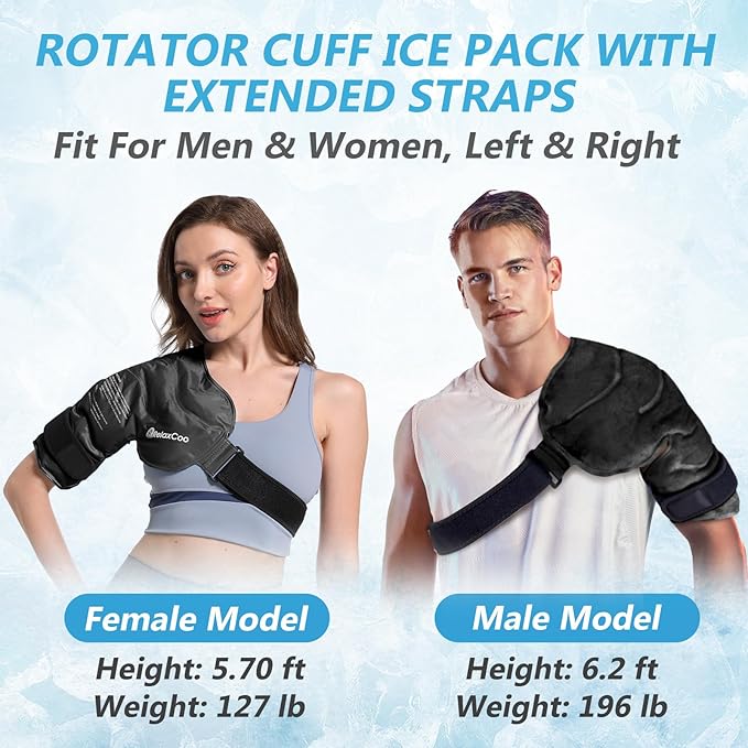 XL Shoulder Ice Pack Rotator Cuff Cold Therapy, Reusable Gel Ice Wrap for Shoulder Injuries & Pain Relief, Bursitis, Tendonitis, Swelling, Recovery for Man and Women Black