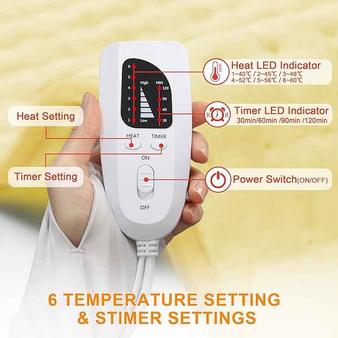 Deepsoon Heating Pad,Electric Heating Pads for Back,Neck,Abdomen,Moist Heating Pad for Shoulder,Knee,Arms,Legs,Dry/Moist Heat & Auto Shut Off,Christmas Gifts for Men and Women,Light Yellow,24x12 Inch
