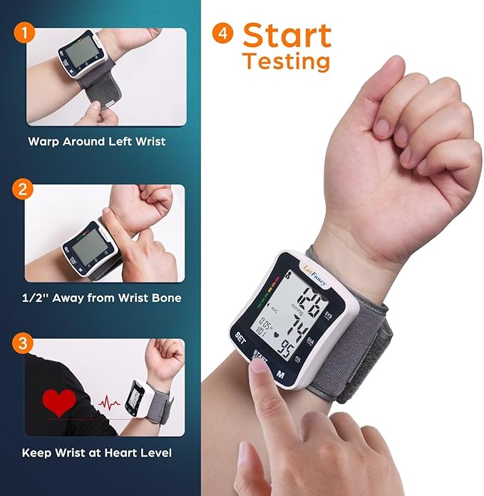 LotFancy Wrist Blood Pressure Monitor for Home Use with Voice Broadcast, Blood Pressure Machine Adjustable Wrist Cuff 5.3"-8.5", Automatic BP Cuff 120 Readings 2 User, Large LCD Display, Carrying Case