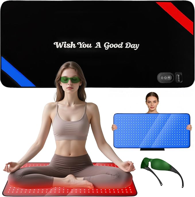 Red & Blue Light Therapy Mat for Body 33"×17" – 360 LEDs Infrared Light Pad (460nm + 660nm + 850nm) for Back, Waist, Knees & Joints Pain Relief, 60W Red Light Therapy Panel, Ideal Gift for Men & Women