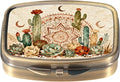 Dynippy Pill Case Pill Box with Mirror Retro Pocket 2 Compartment Medicine Case Vitamin Pill Organizer for Pocket Purse and Travel (A-Desert Moon Cactus)