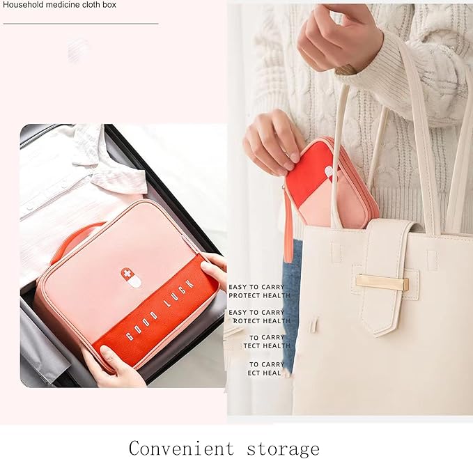 Empty First Aid Bag Travel Medicine Box Organizer Case Medical Supplies Medication Pills Bottle Storage Container Cabinet Holder Pouch Emergency Kit Bag for Traveling Camping Hiking Home Office (Pink)
