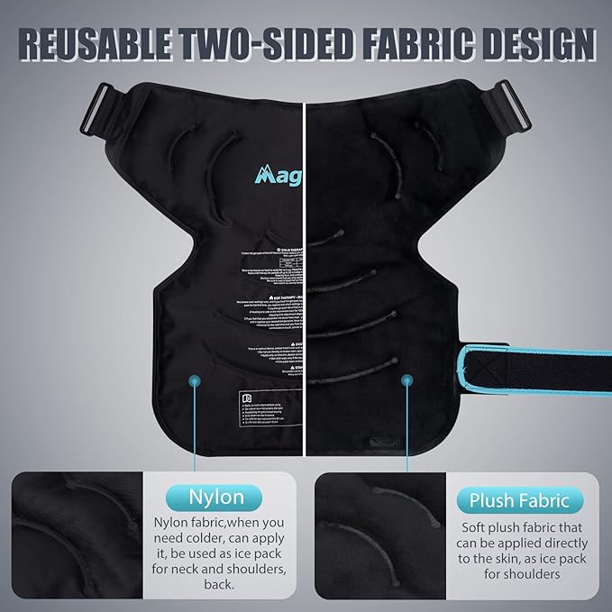 Shoulder Ice Packs for Injuries Reusable, Heat or Cold Therapy Compression Wrap Flexible Ice Gel Pack for Left Right Shoulder Injuries, Surgery, Rotator Cuff Injuries, Black