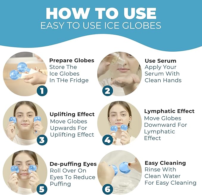 Ice Globes for Face 2Pcs – Freezer Safe Ice Globes for Facials, Skin Tightening & Anti-Aging – Reusable Facial IceGlobes to Reduce Puffiness & Wrinkles of Face, Neck & Eyes– Blue