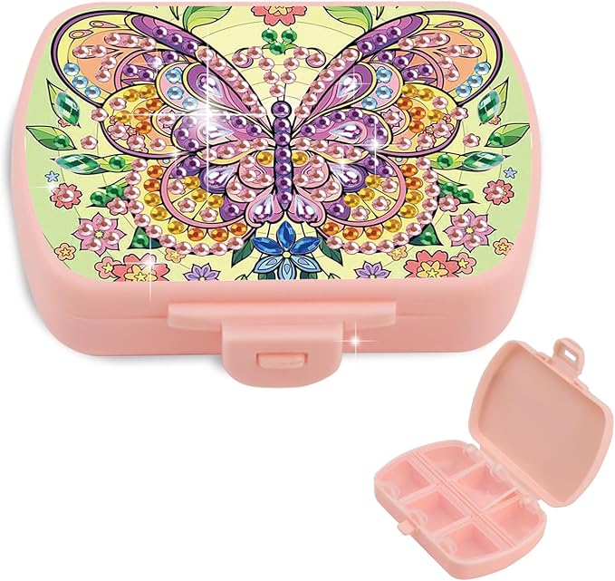 Butterfly DIY Diamond Painting Travel Pill Box, 6 Compartments Daily Vitamin Organizer, Portable Supplements Medicine Pill Case Container for Study Office Travel