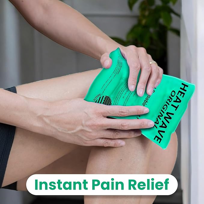 HEAT WAVE Instant Heat Packs Medium (5×9”)- Medical Grade Reusable Green 2-Pack Fast and HOT - Made in USA for Muscle Aches, Back, Arm, Shoulder, Pain Relief, Warmth on The Go; Heating Pad Click Heat
