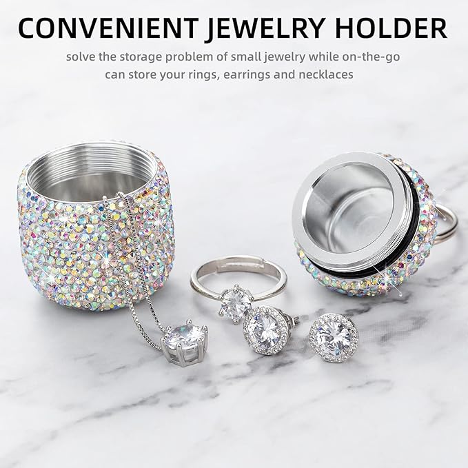 Keychain Pill Box Diamond Small Pill Organizer Medication Lock Box Cute Medicine Case for Purse Jewelry Ring Holder with Keychain Medicine Storage for Vitamin Supplement (AB)