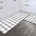 Sunlit Set of 2 Anti Fatigue Kitchen Floor Mat, Non Slip Waterproof Comfort Standing Mat, 0.4 Inch Thick Cushioned Farmhouse Kitchen Rug Runner, Gray and White Buffalo Plaid(Size:17"x28"&17"x47")