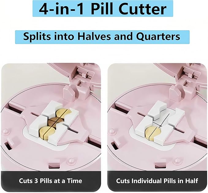 Pill Cutter 1/4,Pill Crusher,Splitter for Smalla Pills,Pill Organizer, Suitable for Carrying On The Go (Pink)