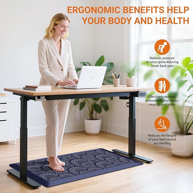 Mattitude 4/5 Inch Kitchen Mat, 20x39in Heavy Duty Ergonomic Comfort Foam Standing Desk Mat, Waterproof Non-Slip Standing Mats and Rugs for Kitchen, Office, Blue