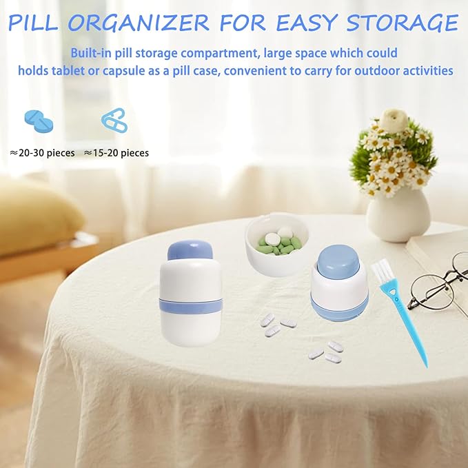 1/3 Pill Cutter with Storage, Professional 1/2 & 3 in 1 Pill Splitter for Small or Large Pills, Precise & Easy Stainless Steel Blade (Blue)