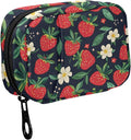 Fustylead Hand Draw Red Strawberry and Beautiful Floral Pill Organizer for Purse, Weekly Portable Pill Box with Zipper to Storage Vitamins Fish Oils Medications Supplements