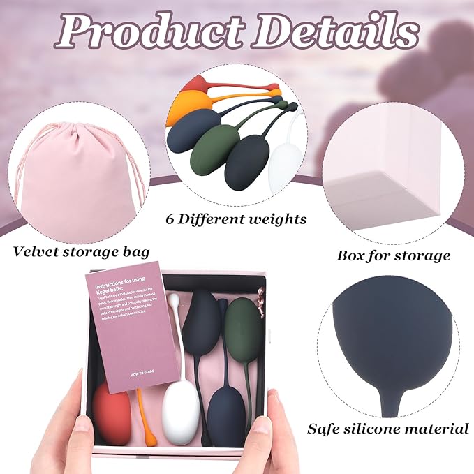 Geiserailie 6 Pcs Pelvic Floor Exercise Trainer Pelvic Floor Muscle Strengthening Weights 6 Different Weights Tightening Strengthen Bladder Training Kit for Women Beginners Advanced
