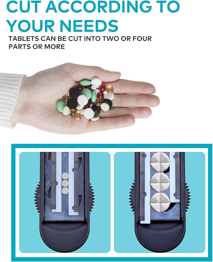 Pill Cutter Splitter for Small and Tiny Pills, Adjustable Pill Splitters for Small or Large Pills Accurately Cuts Multiple Pills at Once,Medicine Cutter Sharp Blade with Safety Guard