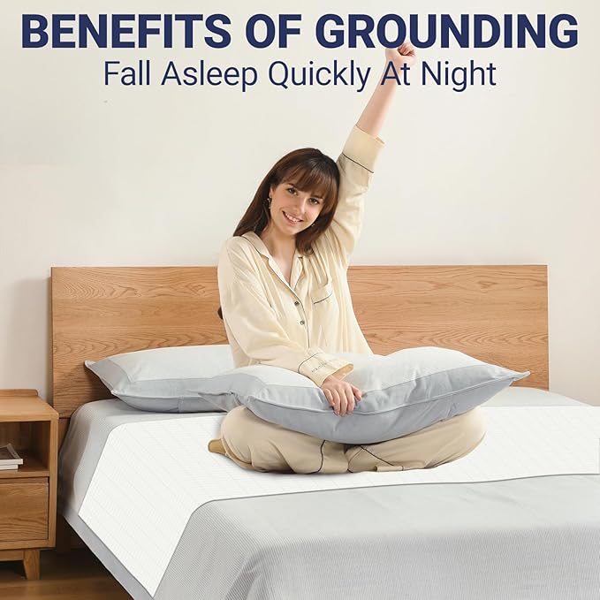 Grounding Sheets King,Grounding Bed Sheet 10% Silver Fiber,Grounding Flat Sheet 76 * 80 in,Grounding Sheet with Grounding Wire (White,King)