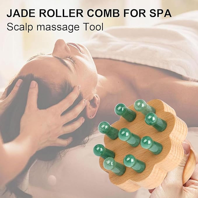ideayard Scalp Massager, Head Scalp Massage Comb, Jade-Wooden Comb for Head Stress Relax, Massage Tool for Relieve Headaches