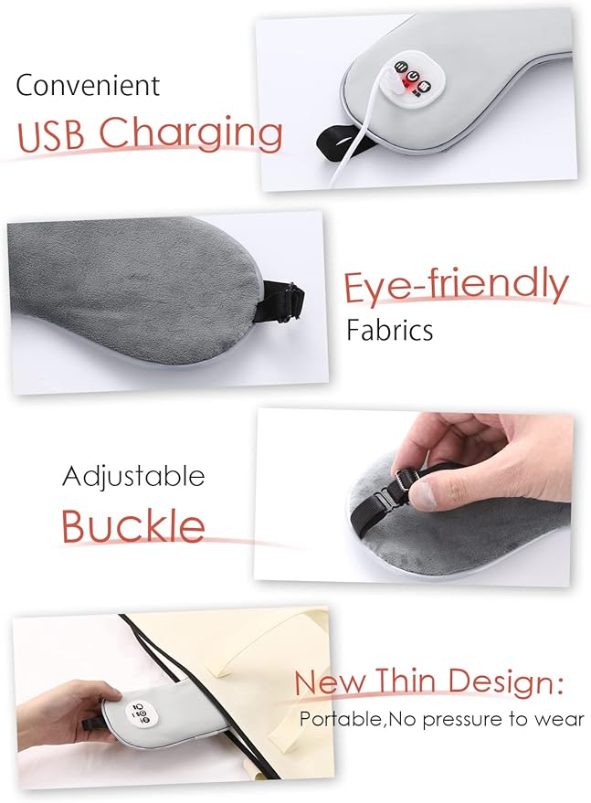 Heated Eye Mask Cordless Warm Compress for Dry Eyes, Eye Massager Sleep Eye Mask with Heat -3 Temperature, Auto-Off Timer, Cooling Gel Relief, Relaxing No Pressure Eye Cover for Men Women Gift (Grey)