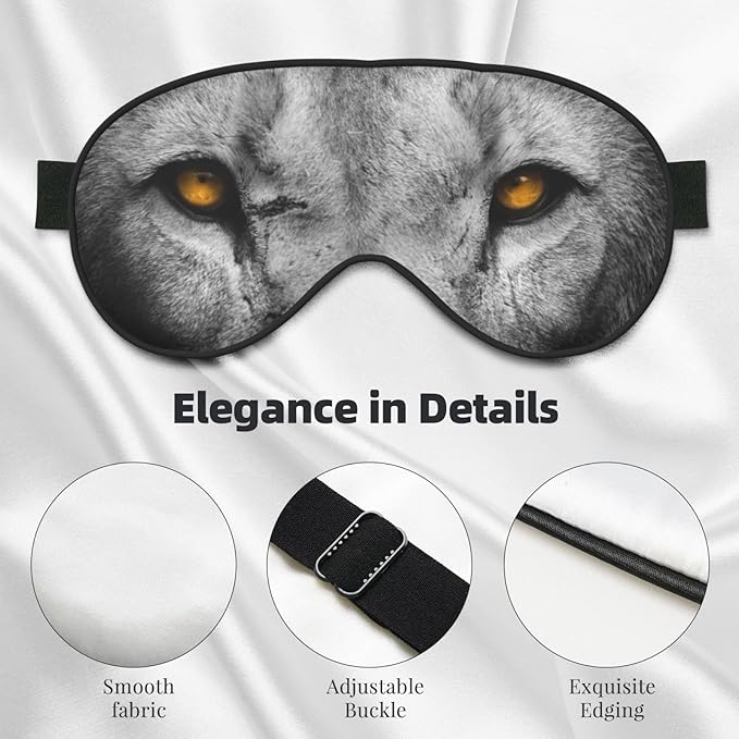 Golden Eyes Lion Face Sleep Mask Eye Mask with Adjustable Strap Eye Sleep Shade Cover Blocks Light for Women Men Airplane Travel Nap