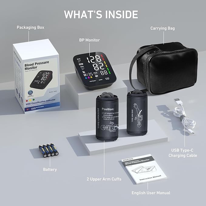 Blood Pressure Monitor for Home Use - 2 Size Cuffs (9"-17" & 13"-21"), Fits Medium, Large & Extra Large XL Upper Arms, Accurate Digital Automatic BP Machine, 5" LED Display, 3-User Mode, Model U80A