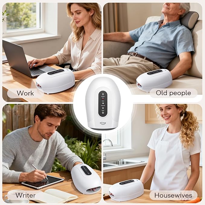 ALLJOY Hand Massager for Arthritis and Carpal Tunnel Relief, Cordless Electric Hand Massager with Heat and Compression for Finger Numbness, Mothers Day Gifts for Women and Men (White)