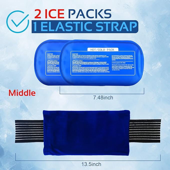 Ice Packs for Injuries Reusable (3-Piece Set) – Hot and Cold Ice Packs for Knee, Reusable Gel Wraps Support, Adjustable Ice Pack Pain Relief for Shoulders, Back Joints Muscles, Knees, Arms and Legs