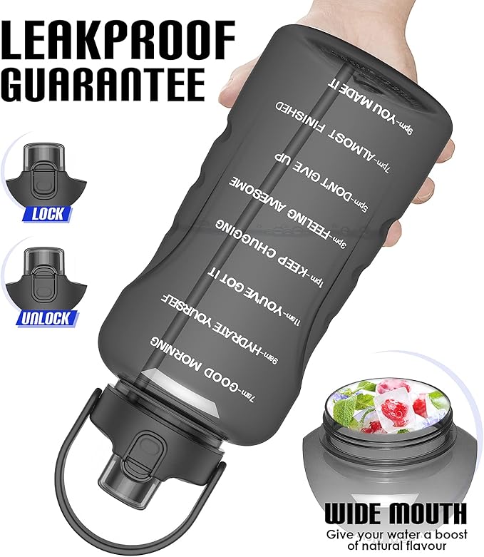 HydroPal 1 Gallon Water Bottles with Straw, 128 oz Water Bottle BPA Free Innovative 2-IN-1 Lid Gym Bottle with Times to Drink Motivational, Large for Sports Fitness Camping Water Jug （13.8X5.5 inch）
