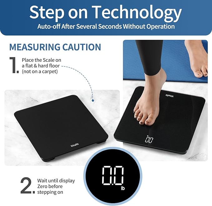 Vitafit Scale for Body Weight, High Accuracy 0.1lb by Our Professional Factory Since 2001, Digital Weight Scale LED and Step On, 3*AAA Batteries Included, 400lb/182kg, Spray Silver Black