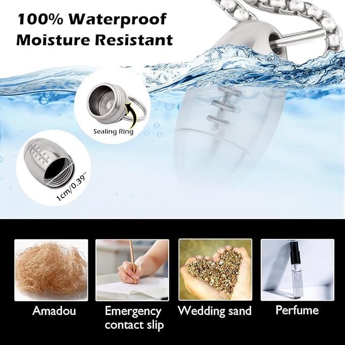 Football Shape Pill Holder Necklace Keychain Titanium Nitro Pill Case for Men Women Small Waterproof Pill Holder for Emergency Aspirin, Pill Container W/Chain Gifts Stocking Stuffers