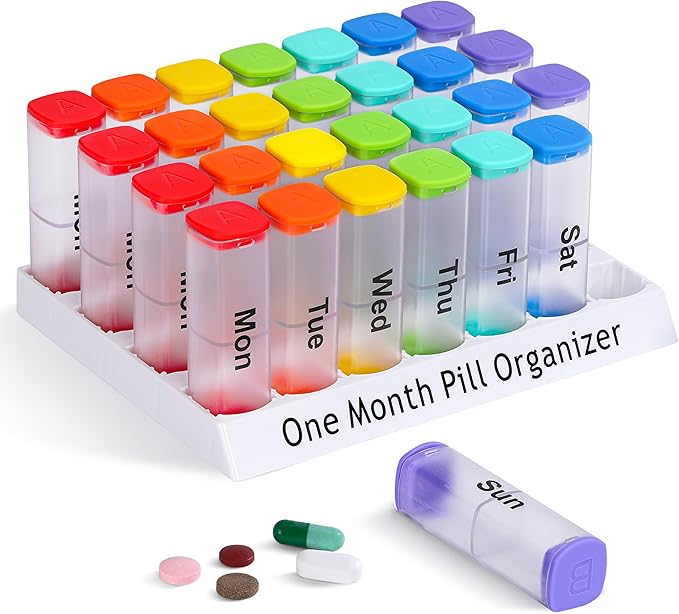 Monthly Pill Organizer 2 Times a Day - 28 Day Pill Box AM PM, Clear One Month Pill Case for Vitamins, Supplements, Medications - Daily Medicine Organizer for Home & Travel